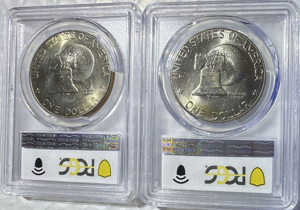 1976 D Clad Eisenhower Dollar Pair Type-1 & Type-2 PCGS MS64 8808