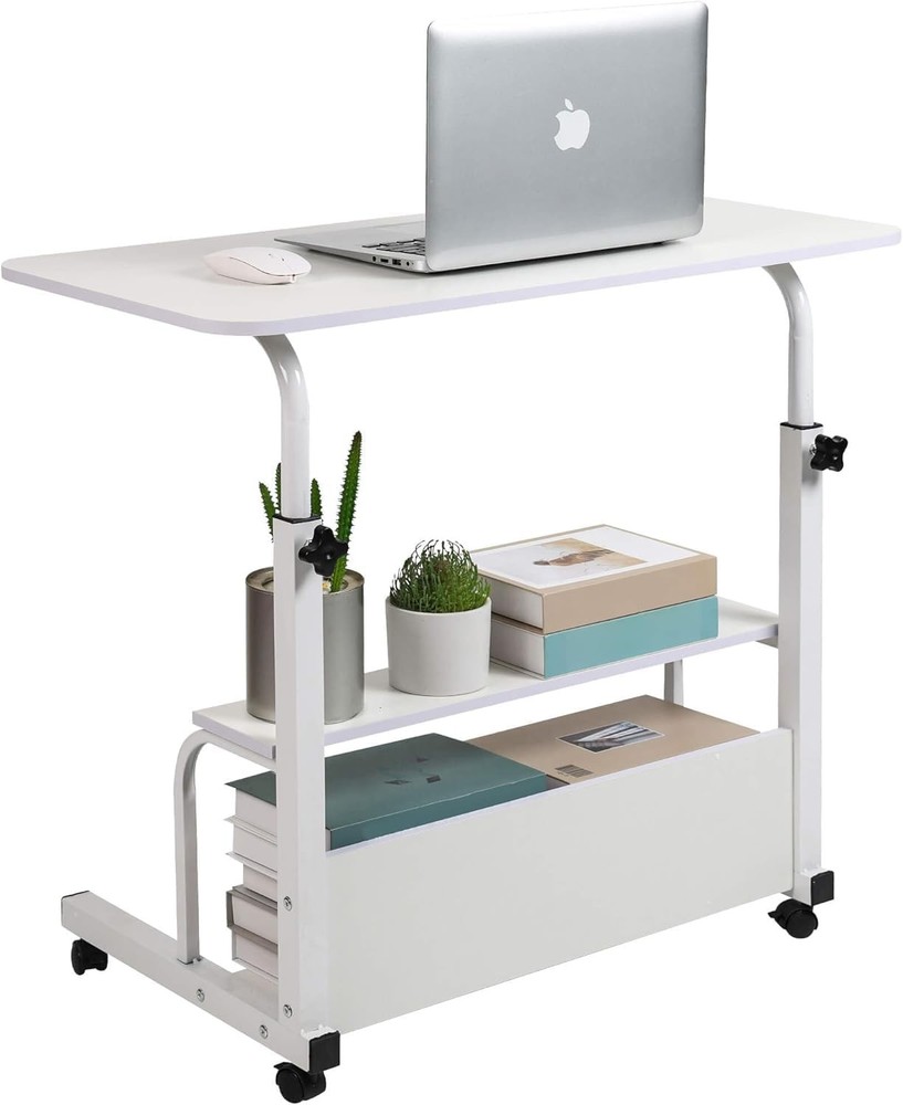 Adjustable Height Durable Computer Desk Small Space Rolling Writing W/ Wheels