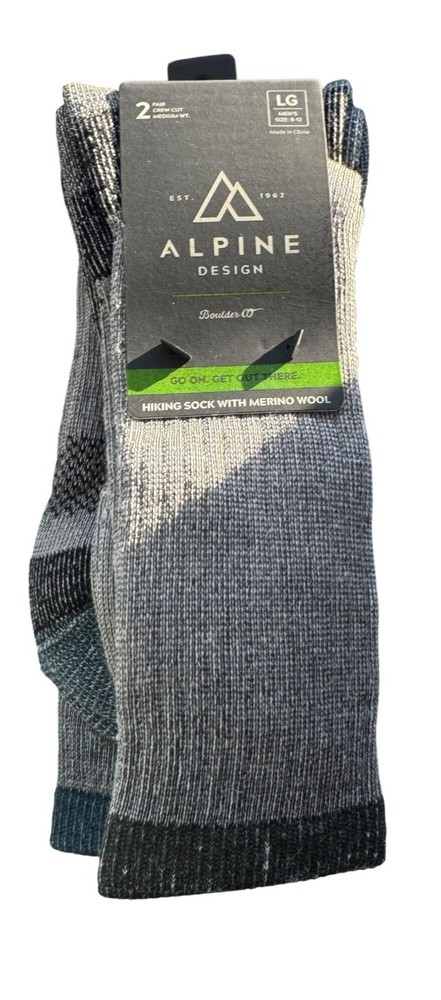 2- Alpine Design Hiking Wool Size Large 8-12 Crew NWT Men's
