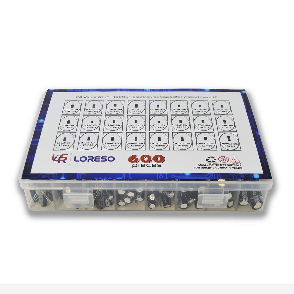 Electrolytic Capacitor Pack 600 pcs Assortment Kit 24 Values for Electronics ...