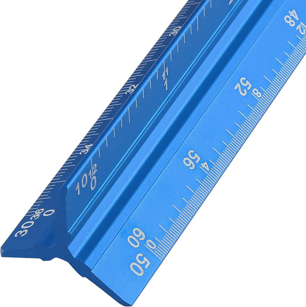 12 Inch Aluminum Engineer Scale Ruler Triangular Drafting Tool Blue Imperial