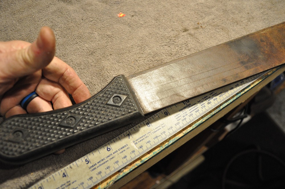 17 Inch Machete with unusual hard plastic Handle, pointed tip , used see pics