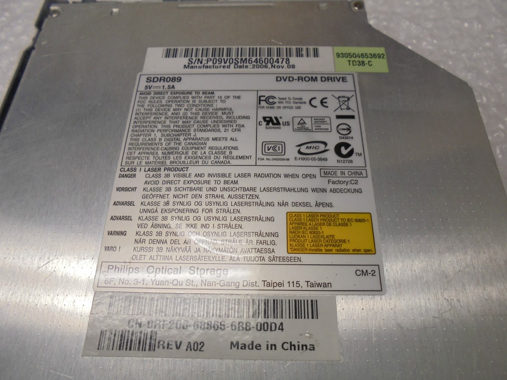 Philips Optical Storage SDR089 Slim IDE Notebook DVD-ROM Drive Dell P/N RF206