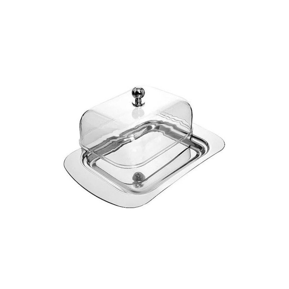 Mayer & Boch Rectangular Stainless Steel Butter Dish with Clear Lid