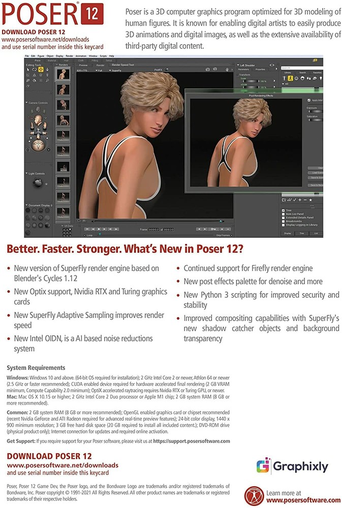Poser 12 - 3D Rendering & Animation Software for PC and Mac, Keycard