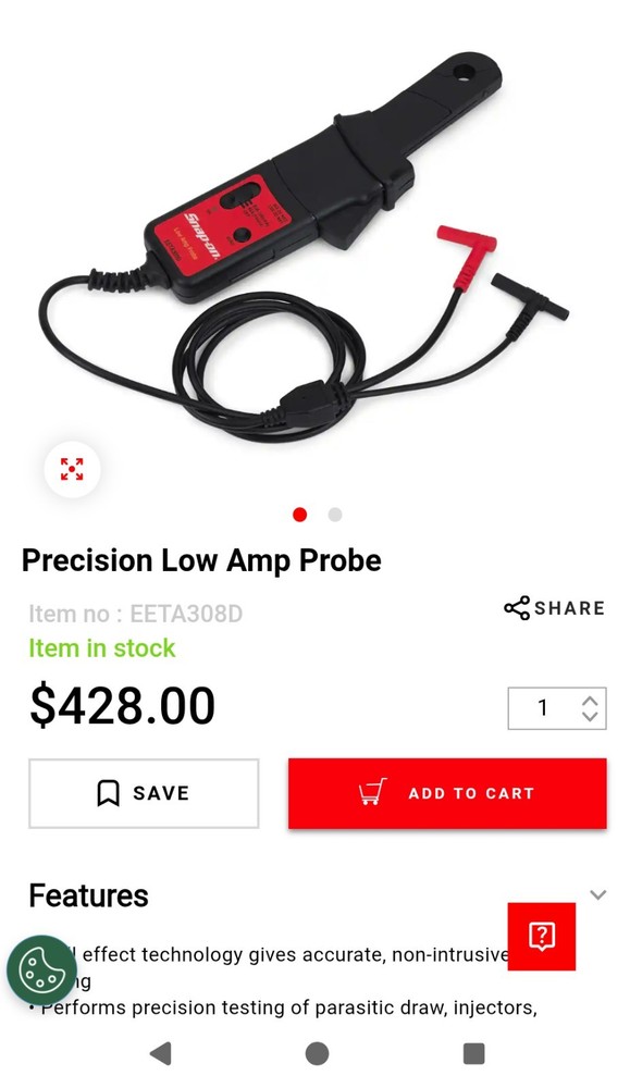 Snap-On Tools EETA308D Low Amp AC/DC Probe Diagnostic Tool