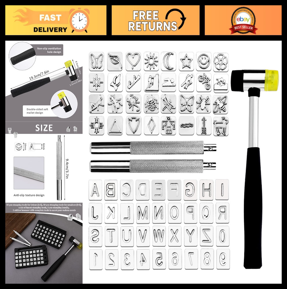 71 PCS Leather Stamping Tool Set - 68 Letters, Numbers & Patterns, 2 Punch Tools