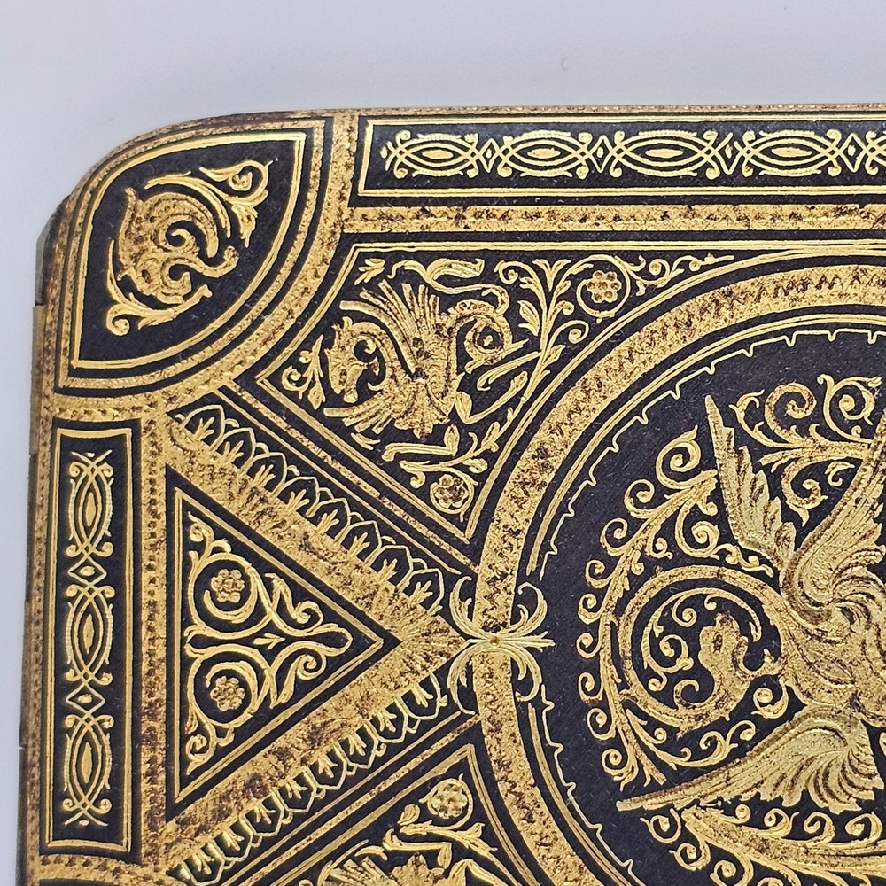 antique spain toledo cigar vesta case damascene dragon rectangular