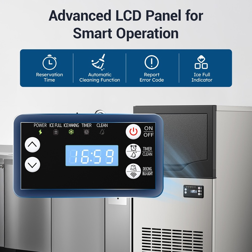 Commercial Ice Maker Machine | 100LBS/24H Output, 3 Adjustable Thickness & 33LBS