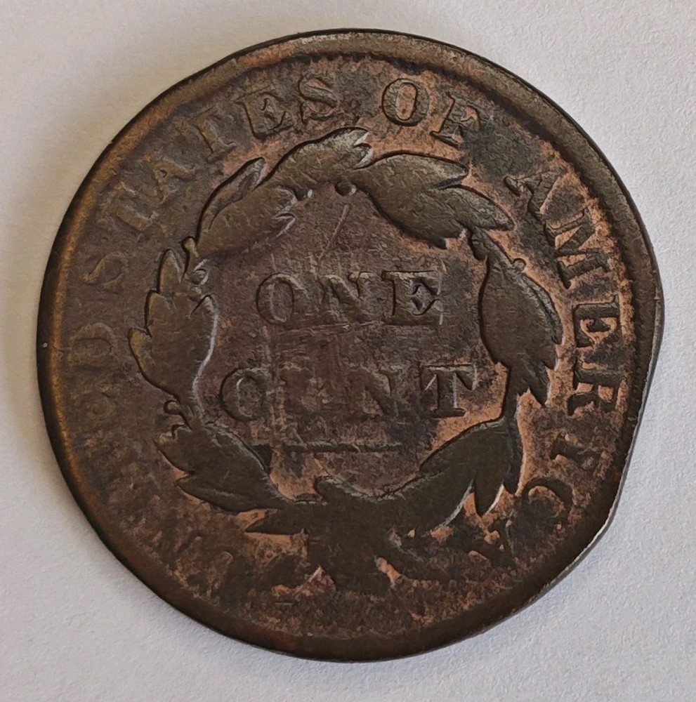 1831 Coronet Head Large Cent • Straight Clipped Planchet Error • AG/G