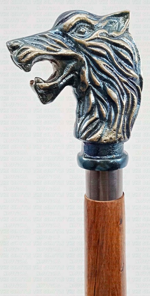 Nautical Solid Wolf Head Design Handle Wooden Style Walking Stick Cane Gift