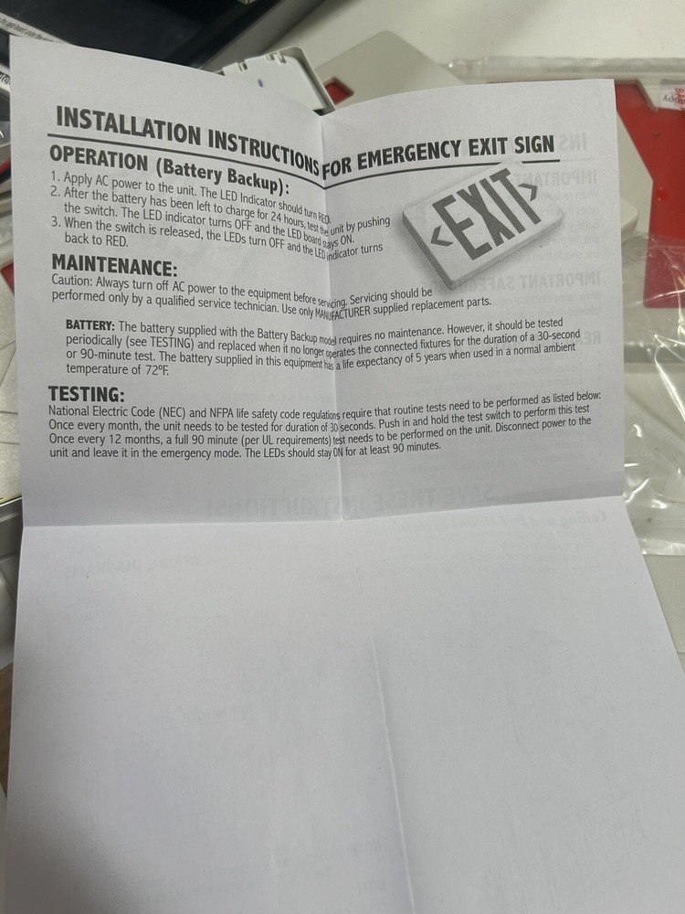 LED Exit Sign (2-pack) Battery Backup UL Ceiling Mount / Wall Mount