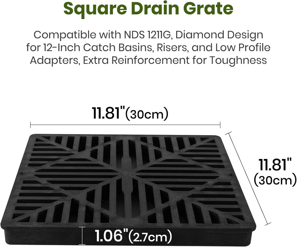 2-Pack Square Drain Grate Compatible NDS 1211G Diamond Design 12" Catch Basins