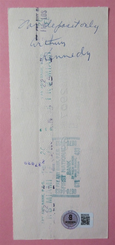 Arthur Kennedy Endorsed Signed Check - Beckett BAS