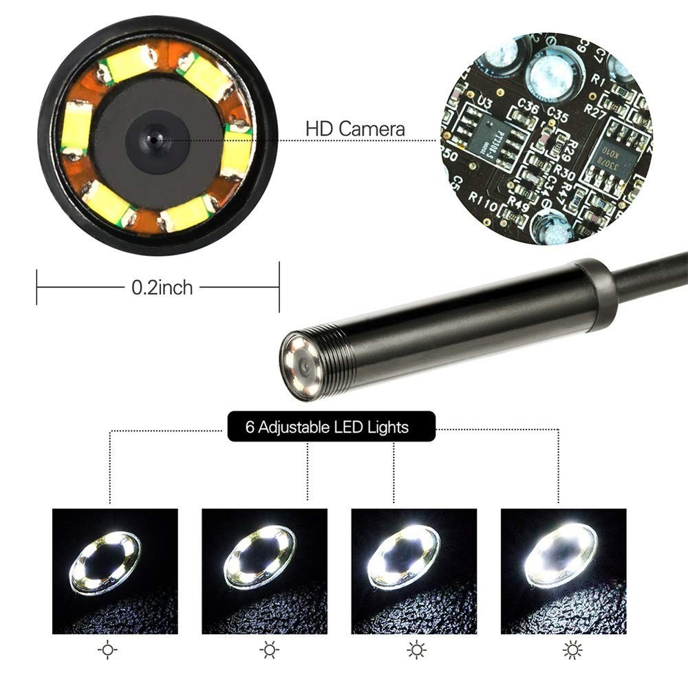 Multi-Purpose Inspection Camera with 6 LED Lights for Android & PC - Rated