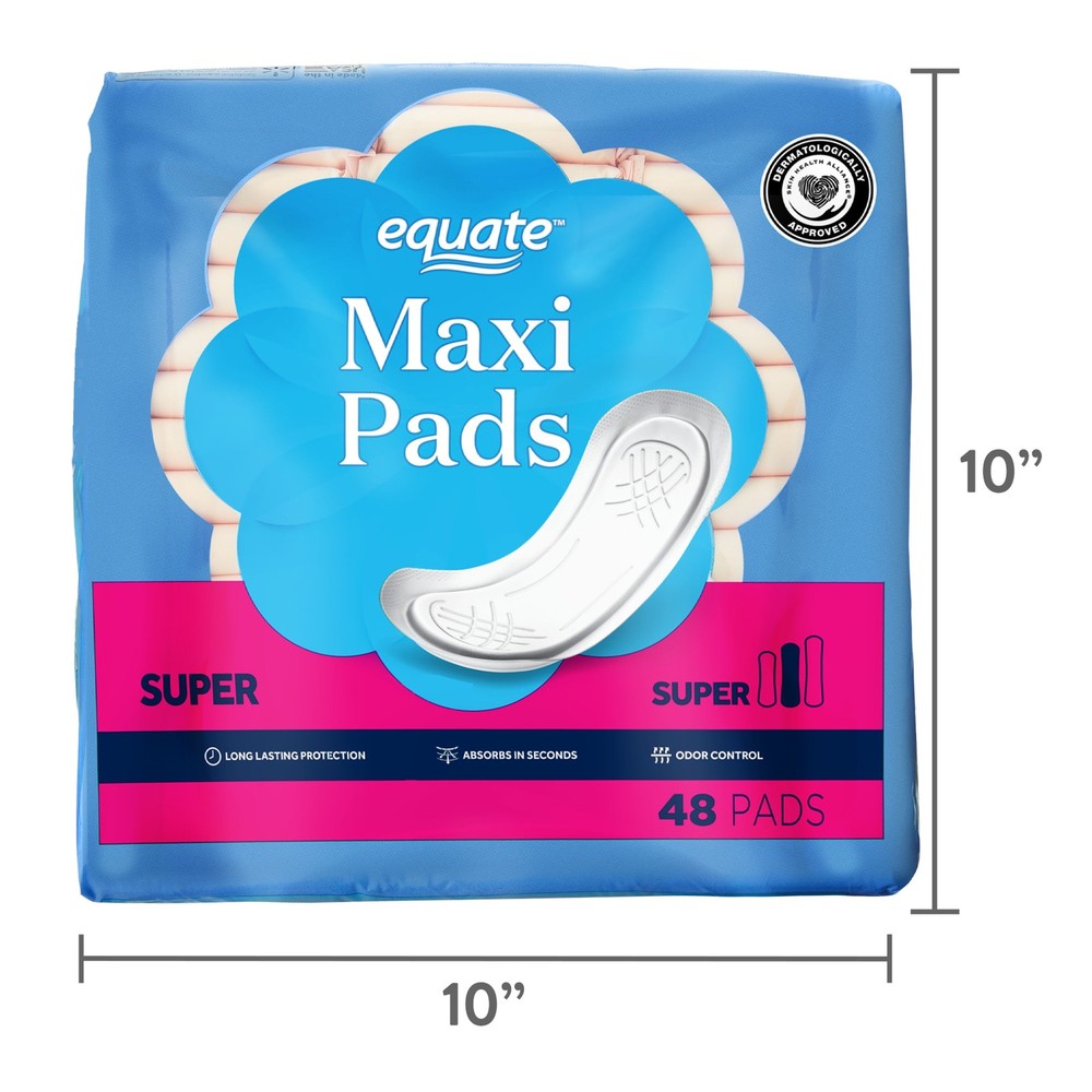 (6 Pack) Maxi Pads, Super Absorbency, Size 2, 48 Count