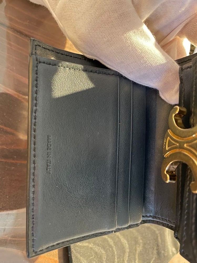 Excellent Condition CELINE Tri Fold Wallet Navy Drop From Japan