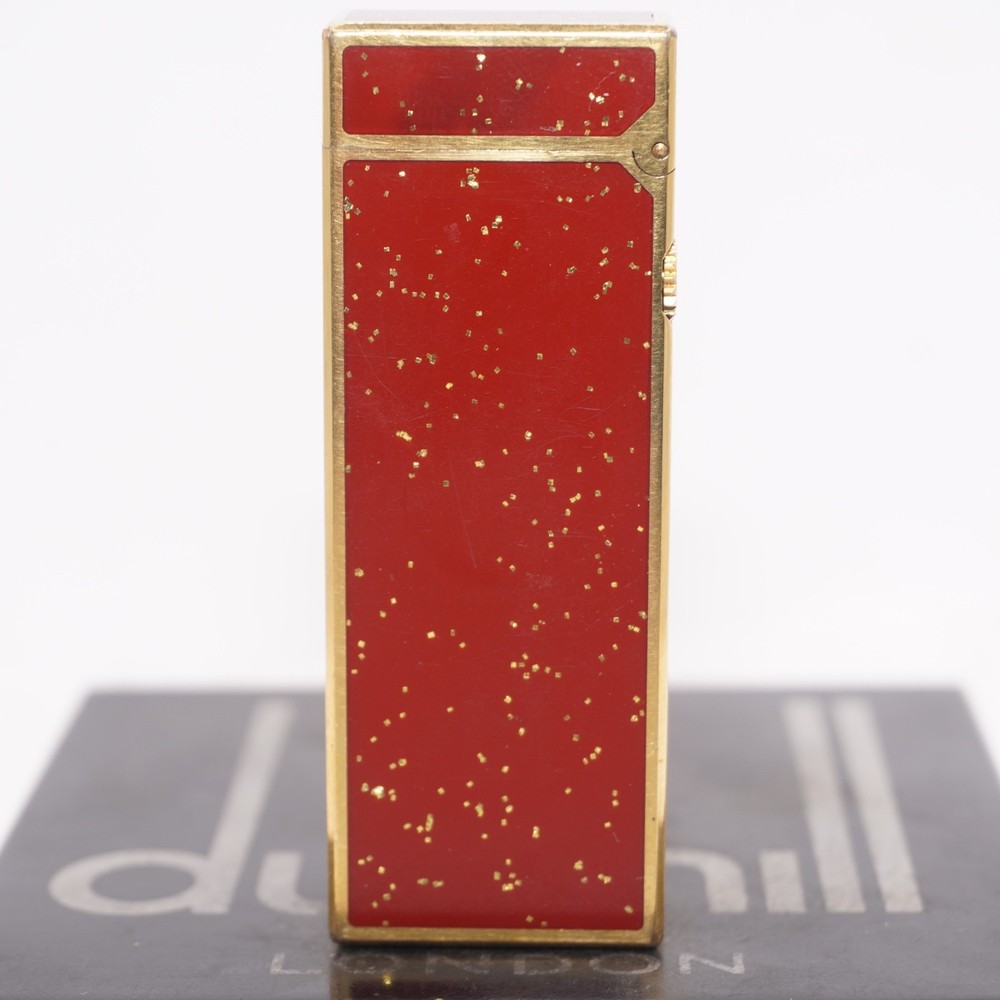 Rare Dunhill Lighter Gold/Red Lacquer_Glitter_With D mark Logo_Working