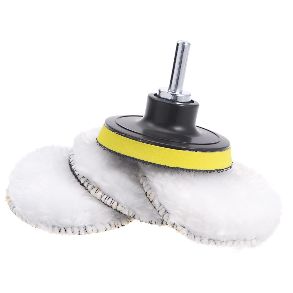 4pcs 3" Wool Buffer Polishing Pads Buffing Wheel Kit with M10 Drill Adapter