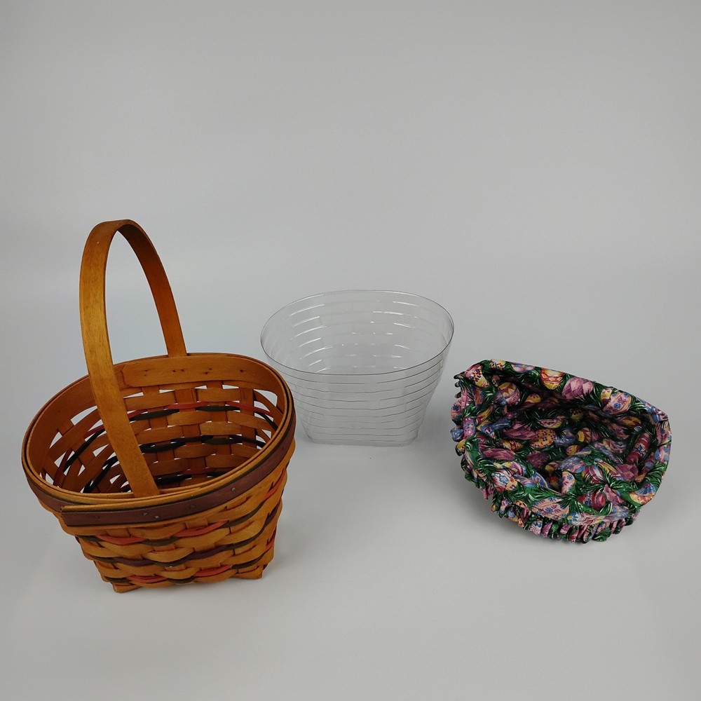 Longaberger 1996 Small Easter Basket With Floral Liner And Plastic Protector