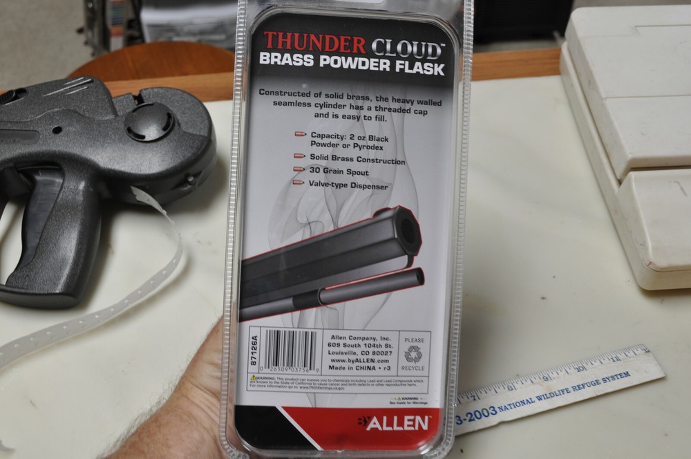 Allen Thunder Cloud Brass Powder Flask for Muzzleloader Black Powder, new unused