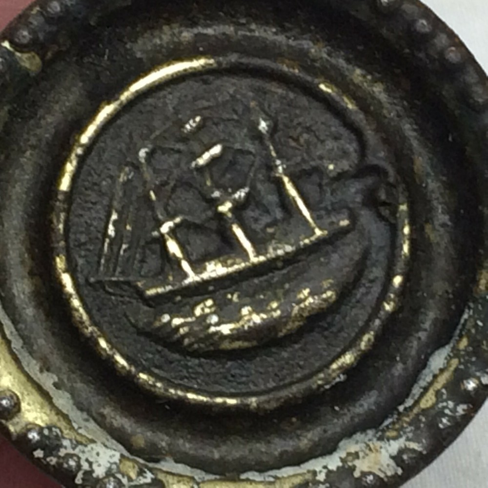 Vintage Drawer Knob Pressed Tin Ship