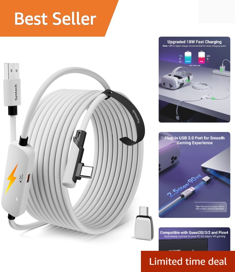 Durable 16FT USB 3.0 VR Link Cable for Seamless Gaming & Charging Experience