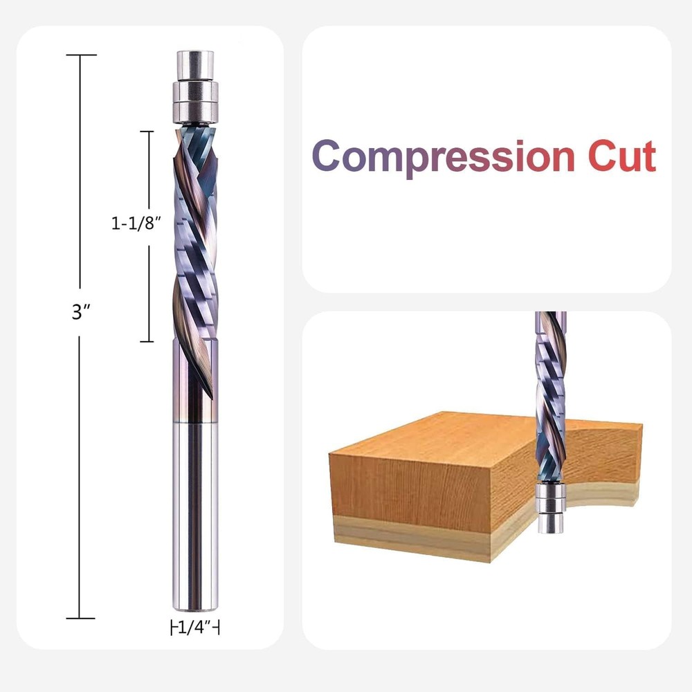 SpeTool 5PCS Solid Carbide Compression Flush Trim Router Bit 1/4" Shank TAC Coat