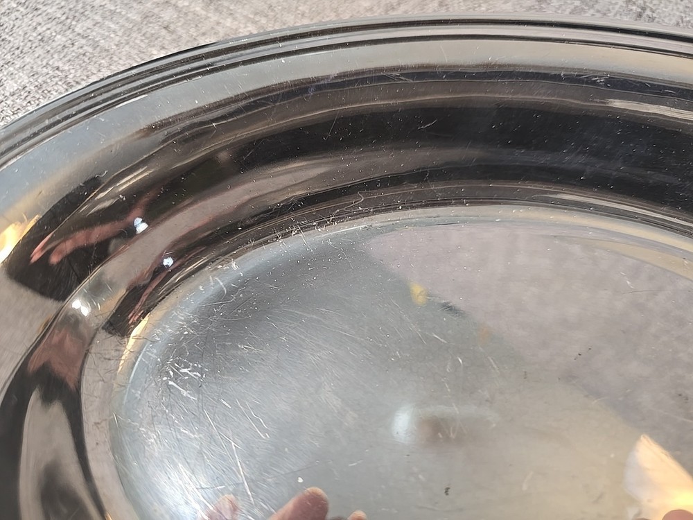 Silver Shallow Server With Handles, Unmarked, Oval, 10.25" Long