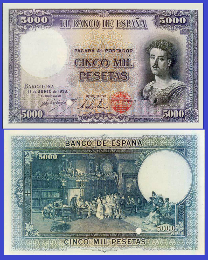 Espana Spain 5000  peseta   1938 *  Copy