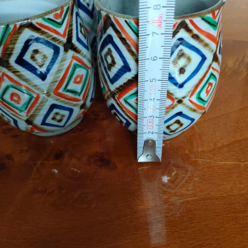 Teacup Set 4pcs Colored Diamond Pattern Geometric