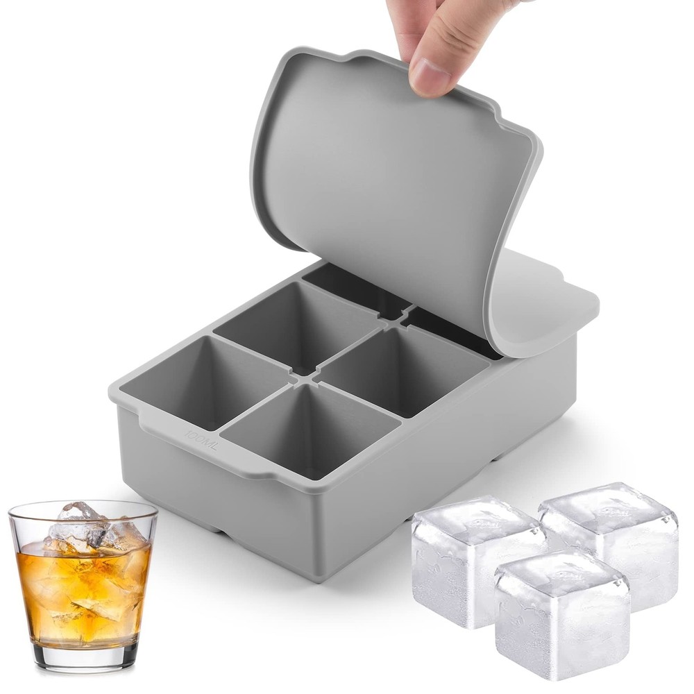 Nax Caki Large Ice Cube Tray with Lid, Stackable Big Silicone Square Ice Cube...