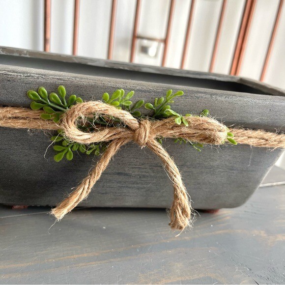 Eclectic Revival Upcycled Hand Painted Rectangular Planter Grey Twine & Greenery