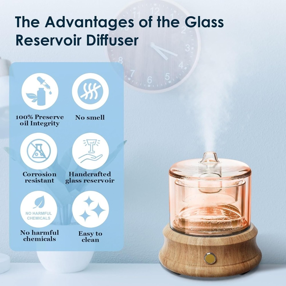 Glass Essential Oil Diffuser, 80ML Small Reservoir Transparent