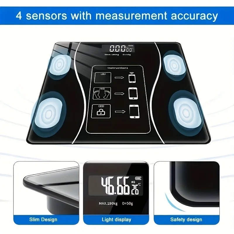Digital Body Weight Scale Backlit Display High Precision Bluetooth Bathroom Scal