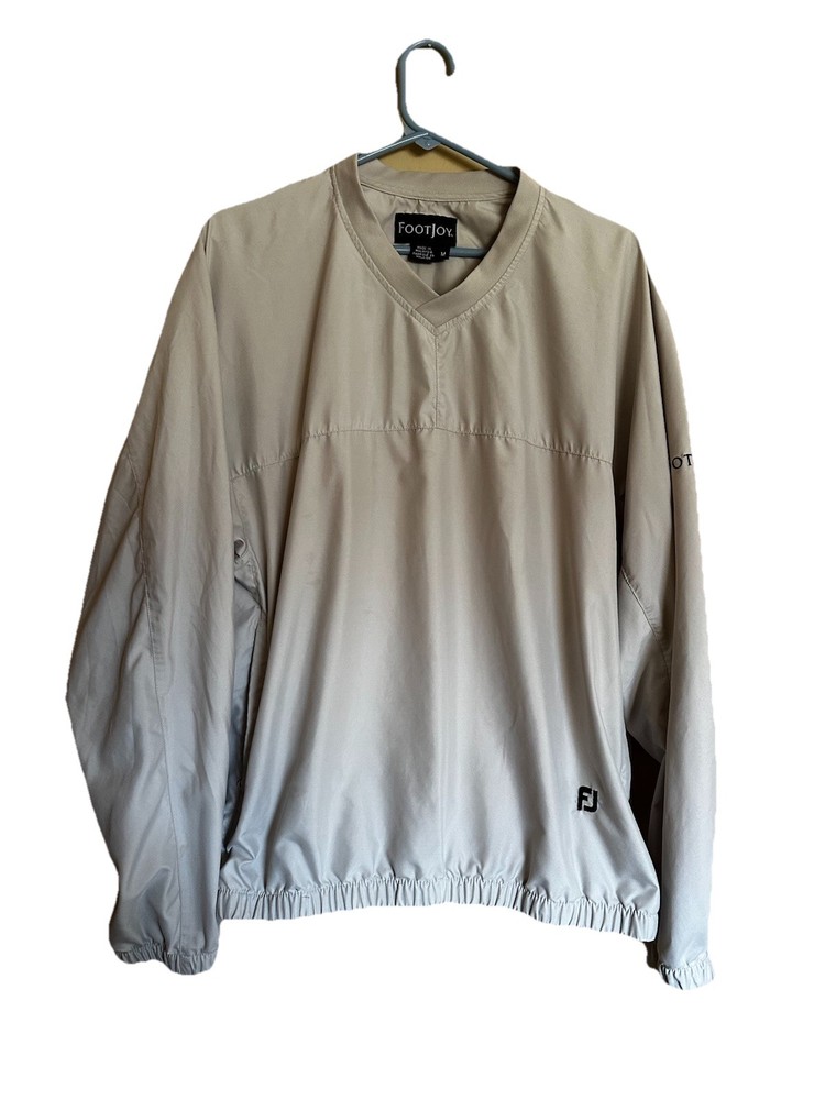 Footjoy FJ Mens Medium Pullover Windbreaker Beige Long Sleeve Golf Jacket EUC