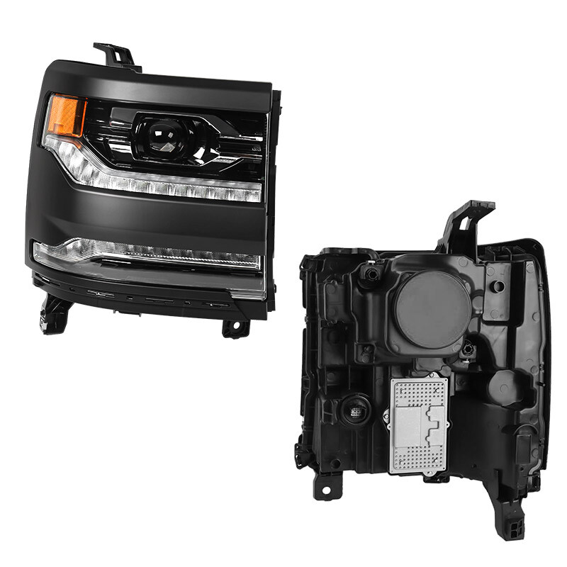 Pair For 2016-2018 Chevy Silverado 1500 Black Full LED DRL Projector Headlights