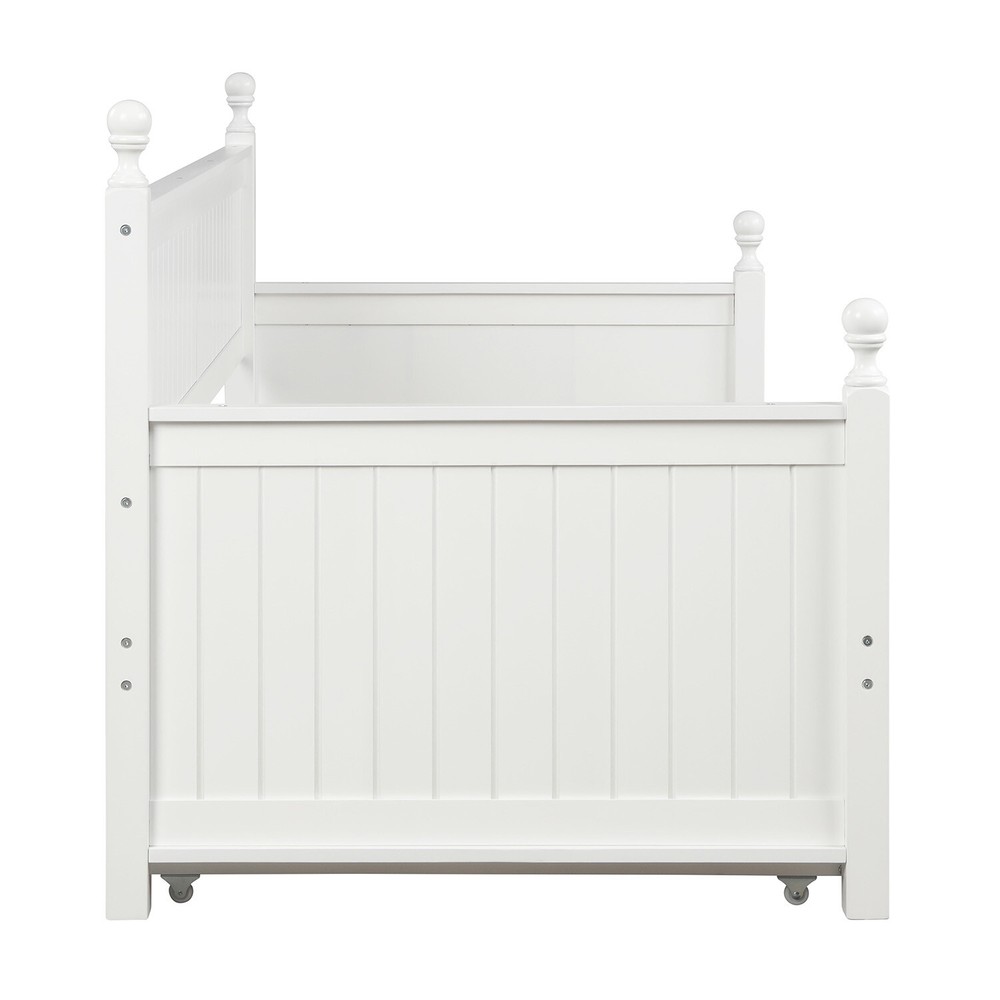 Twin Size Daybed Wooden Bed Frame Sofa Bed with Pull Out Trundle Bed White