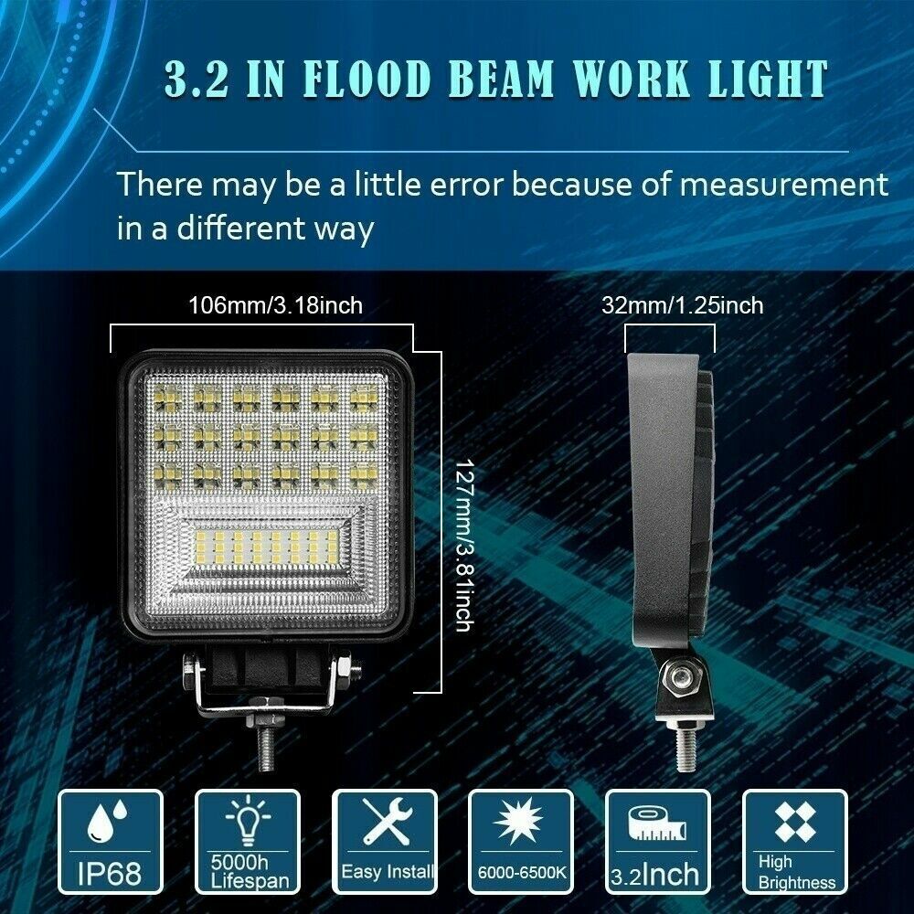 4x Flood Beam LED Work Light fit John Deere Backhoe Loader Excavator Forklift