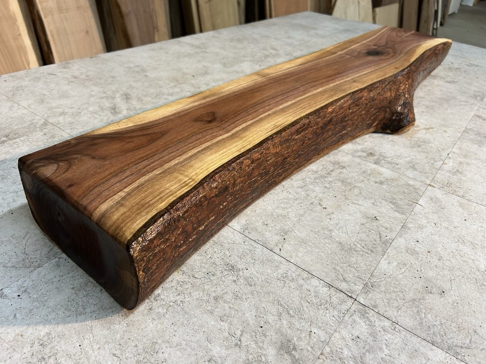 Figured Walnut Mantel/Fireplace Mantel Shelf/Solid Wood/Live Edge Walnut Shelf