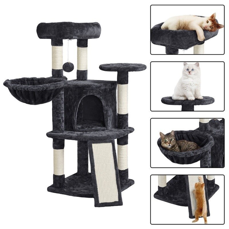 42" Multilevel Cat Tree Tower W/ Condo Perches Scratching Posts Elastic Ball New