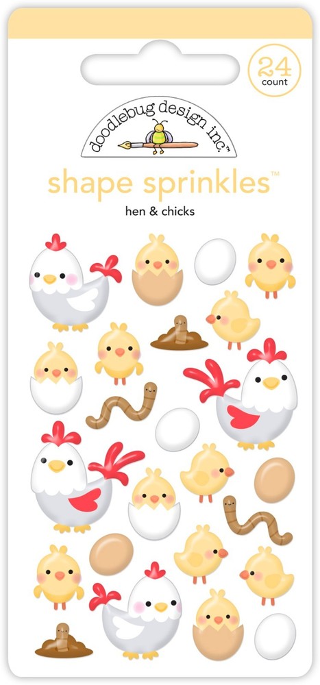 Doodlebug Sprinkles Puffy Stickers Hen & Chicks Chickens Eggs Worms