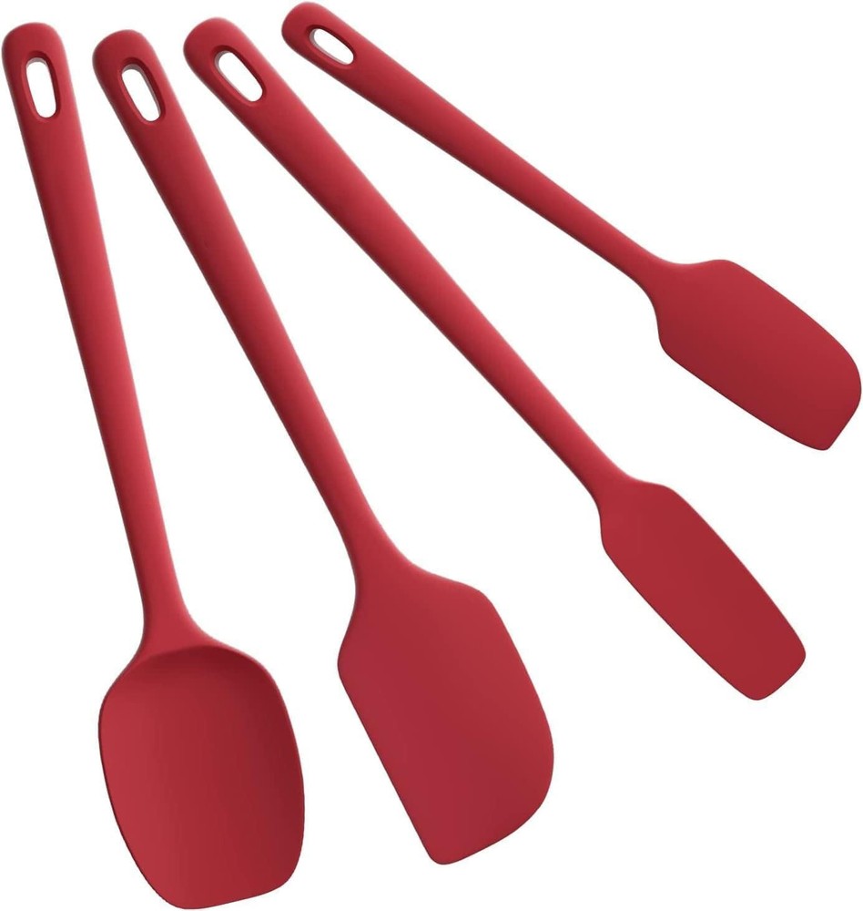 Rubber Spatula Set 4 Pcs, Nonstick Cookware Safe, Red