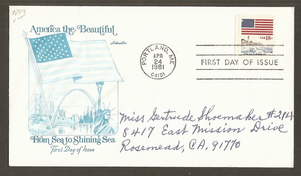 #1891 18c Flag & Anthem - Artmaster FDC Coil Single