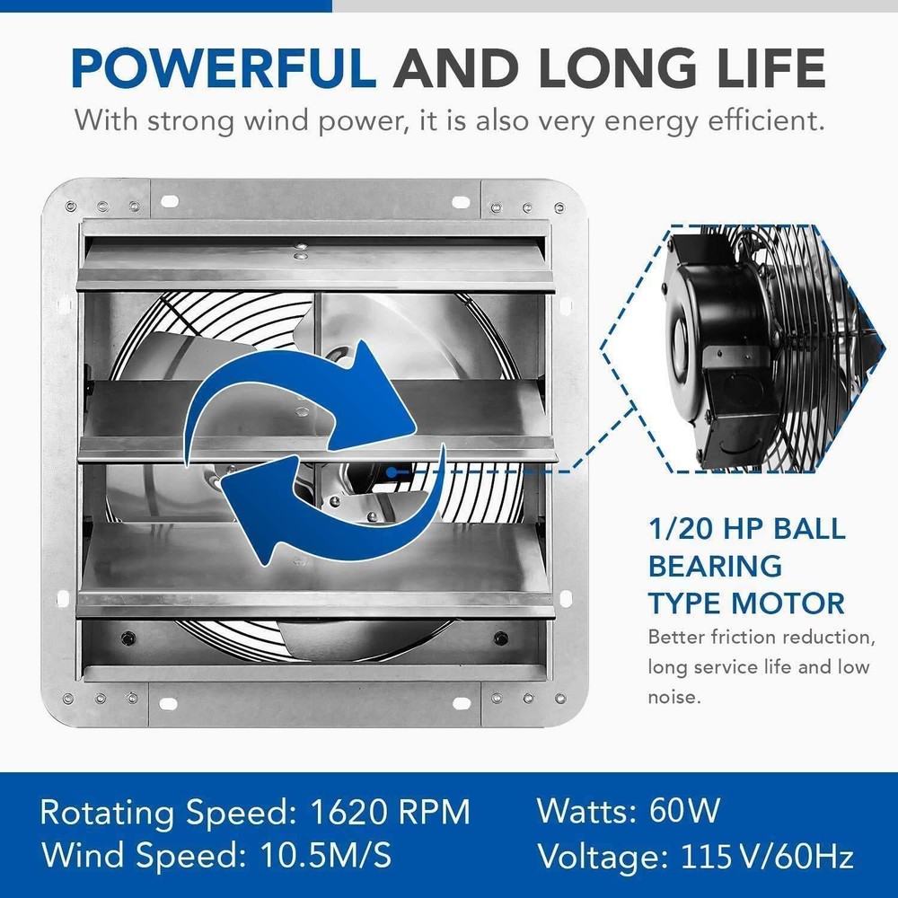 12" Shutter Exhaust Fan + Temp Control & Cord Kit, Ventilation Solution