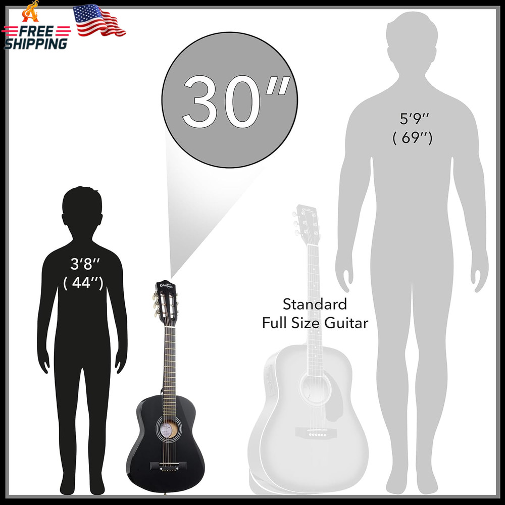 Ashthorpe 30-Inch Beginner Acoustic Guitar Package (Black), Basic Starter Kit W/