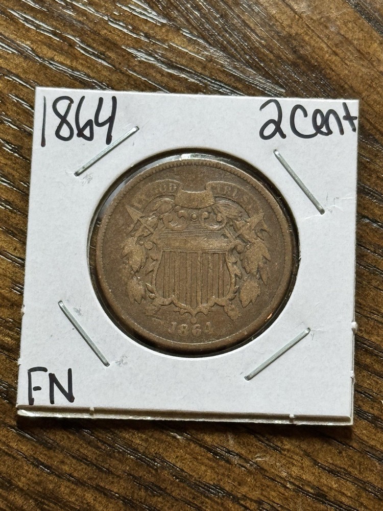 1864 Two Cent Piece Nice FN Fine U.S. 2c Type Coin (Raw18657)