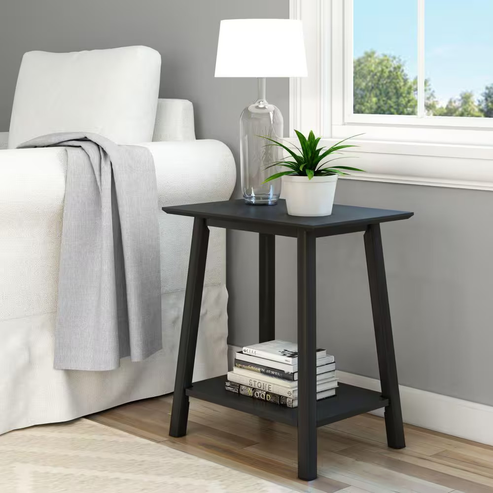 Mid-Century Modern 18 In. Black Rectangle Wood End Table