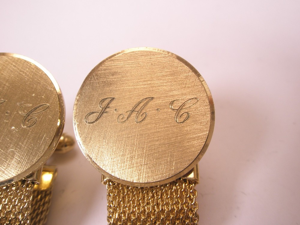 JAC Monogram Initial Letter Vintage ANSON Mesh Wraparound Cuff Links & Tie Tack