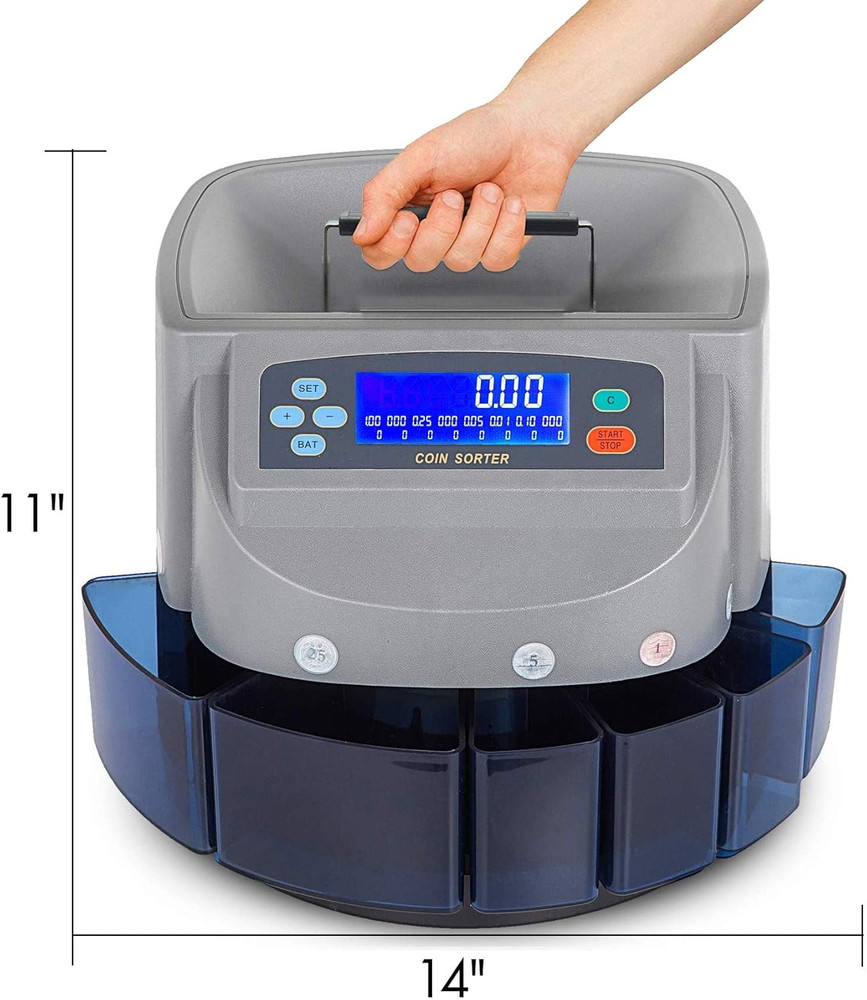 High-Speed Electronic Coin Sorter & Counter with LCD Display, Includes Wrappers